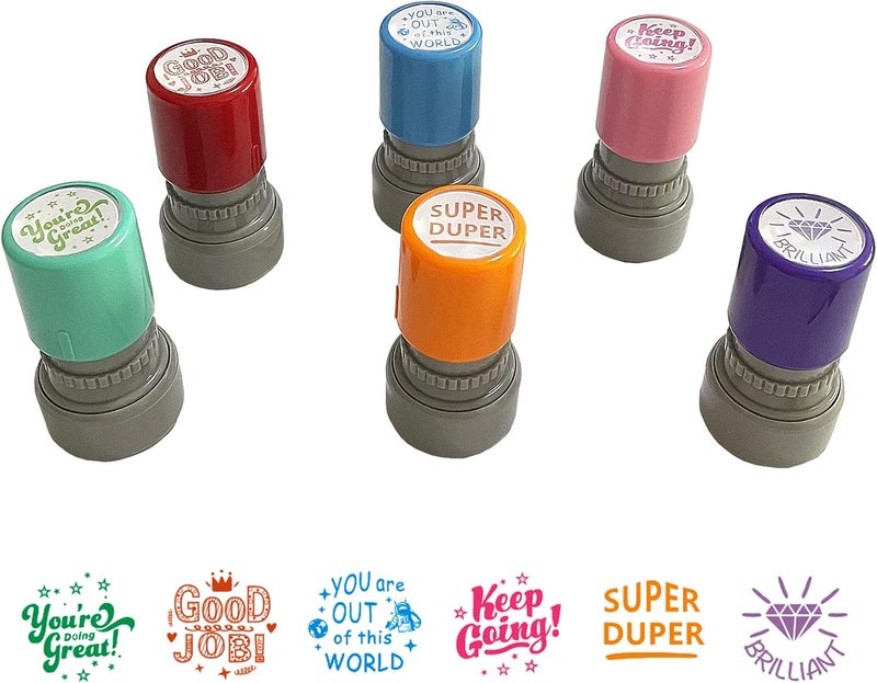 WAFJAMF Pack of 6 Sorted Teacher Stamp Teachers Self-Inking Rubber Stamps Teacher Review Photosensitive Stamps Behavior Stamps for Education Good Job-6pcs - Image 2
